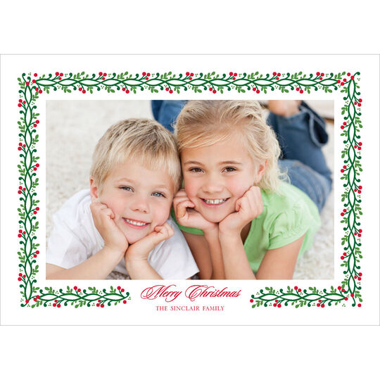 Red and Green Berry Vine Flat Photo Cards
